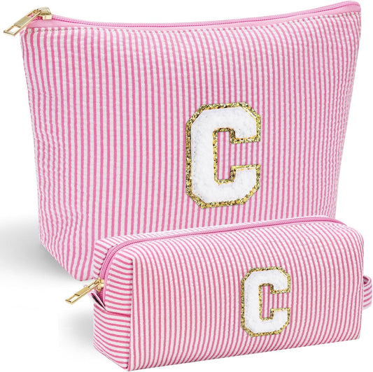 YOOLIFE Preppy Makeup Bag for Women - Personalized Cute Makeup Pouch for Girlfriend Bridesmaid Wife | Cosmetic Travel Toiletry Bag for Friend | Birthday Gift Idea for Her Mom Preppy Stuff Pink C - Roamly