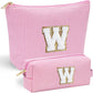 YOOLIFE Cute Pink Initial Make Up Bag Travelling, Personalized Makeup Bag with Zipper Cosmetic Makeup Pouch Travel Accessories Birthday Gift Friends Female Mom Teacher Sweet 16 Gifts Daughter Gifts W - Roamly