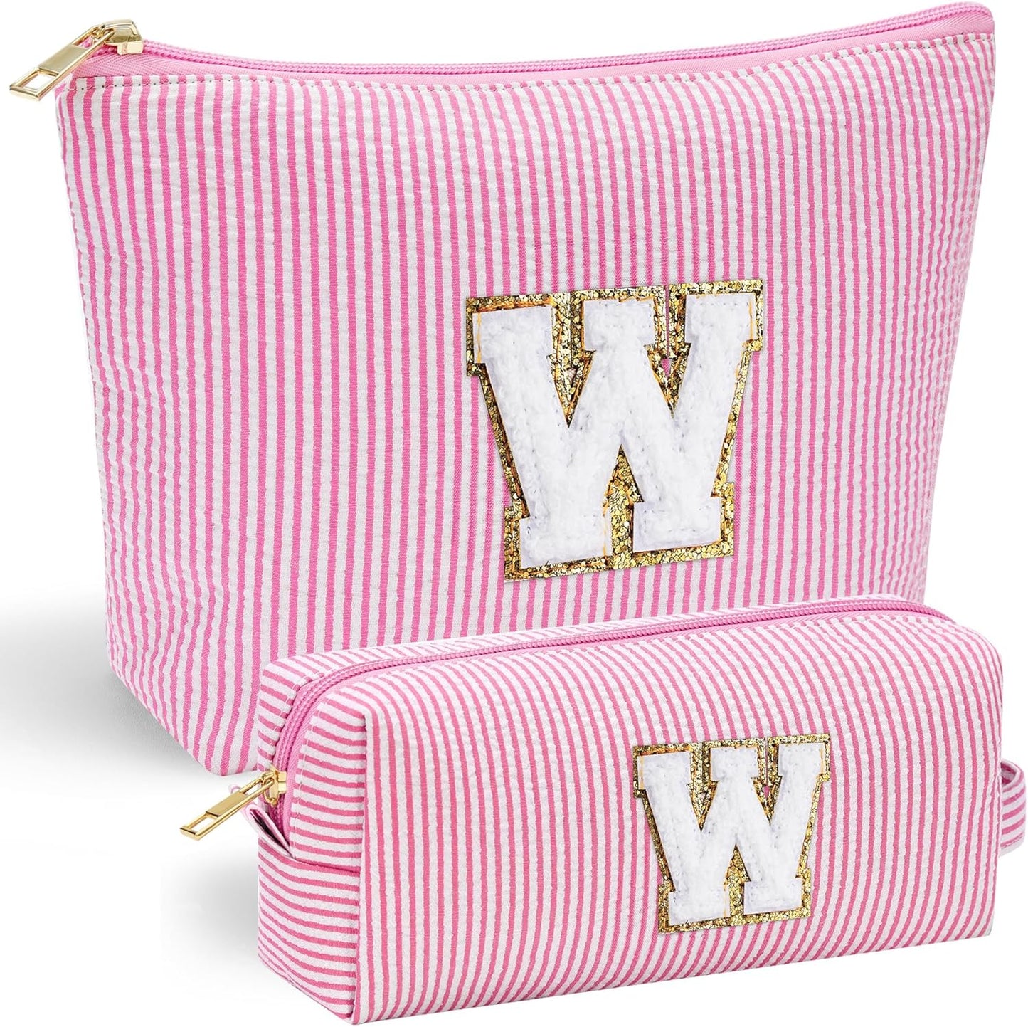 YOOLIFE Cute Pink Initial Make Up Bag Travelling, Personalized Makeup Bag with Zipper Cosmetic Makeup Pouch Travel Accessories Birthday Gift Friends Female Mom Teacher Sweet 16 Gifts Daughter Gifts W - Roamly