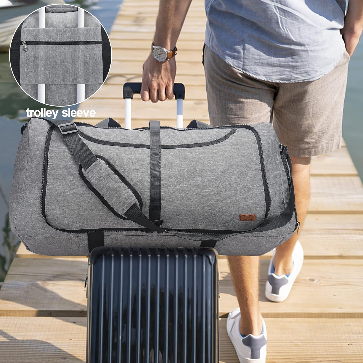 100L Duffle Bag for Travel, Large Foldable Waterproof Travel Duffel Bags Weekender Overnight Bag for Men and Women with Shoe Compartment - Roamly