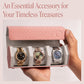 Ladies Leather Watch Rolls for Women - Hexagon Triple Watch Roll Travel Case for 3 Watches - Storage Organizer Genuine Leather with Velvet Interior Display (Woven Pink/Gray)