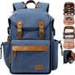 Padwa Lifestyle Blue Camera Backpack - Professional DSLR & UAV Camera Bag,Anti Theft Canvas Camera Backpack with Rain Cover,Large Capacity Photography Travel Camera Bag with Multi Compartments
