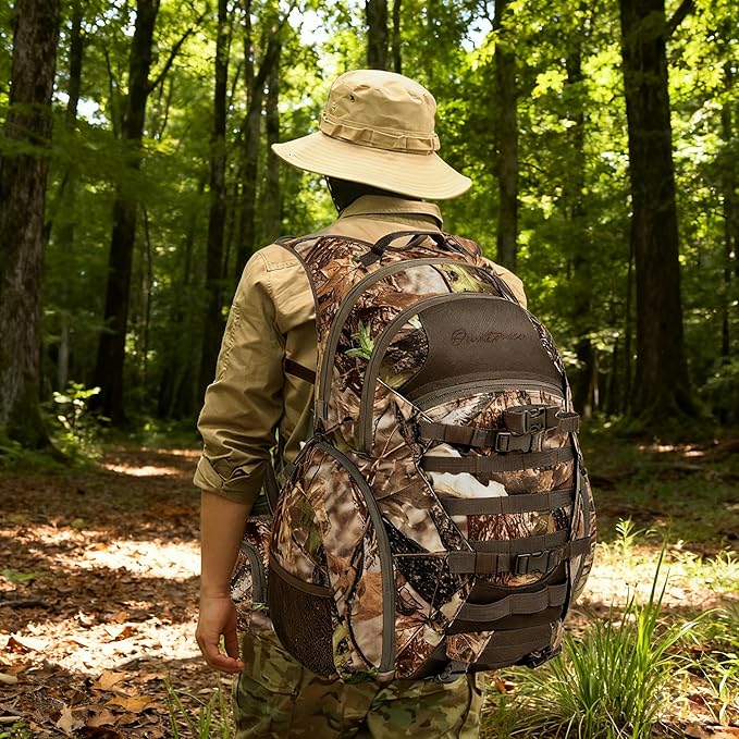 Hunting Backpack with Waterproof Rain Cover, 35L Hunting Backpacks for Men, Durable Large Capacity Hunting Day Pack with Rifle Bow Holder