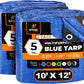 Better Blue Poly Tarp 10' x 12' (2-Pack) - Multipurpose Protective Cover - Lightweight, Durable, Waterproof, Weather Proof - 5 Mil Thick Polyethylene - by Xpose Safety