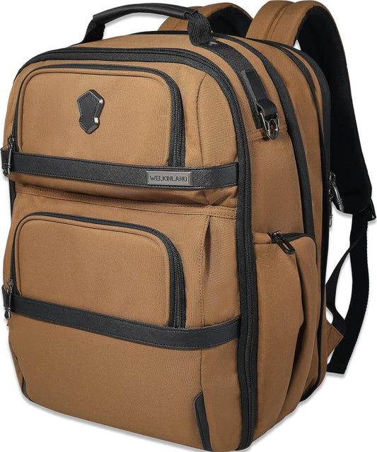 WELKINLAND 20-Pockets Travel Backpack, Carry-On luggage backpacks, 16-Inch laptop backpack for men, Expandable backpack with trolley sleeve, Travel backpack with shoe compartment