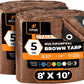 Multipurpose Protective Cover Brown Poly Tarp 8' x 10' (2-Pack) - Durable, Water Resistant, Weather Resistant - 5 Mil Thick Polyethylene - by Xpose Safety