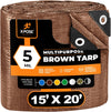 Multipurpose Protective Cover Brown Poly Tarp 15' x 20', Drop Cloth - Durable, Water Resistant, Weather Resistant - 5 Mil Thick Polyethylene - by Xpose Safety