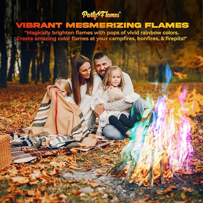 Magic Campfire Fire Color Changing Packets for Fire Pit (6 Pack) Outdoor Fireplaces & Bonfires, Rainbow Colored Flames - Perfect Camping Essential & Accessories - Must Have for Kids & Adults