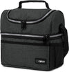OPUX Lunch Box For Men Women, Insulated Large Double Decker Lunch Bag, Charcoal Gray, 10x7.5x10 Inches