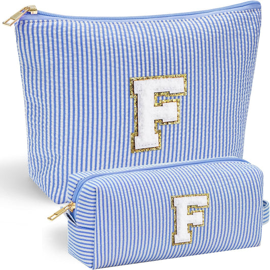YOOLIFE Cute What Makes Up Bag - Blue Cotton Travel Essentials Cosmetic Beauty Graduation Engagement Personalized Thank You Gift For Women, Friend, Sister - Roamly