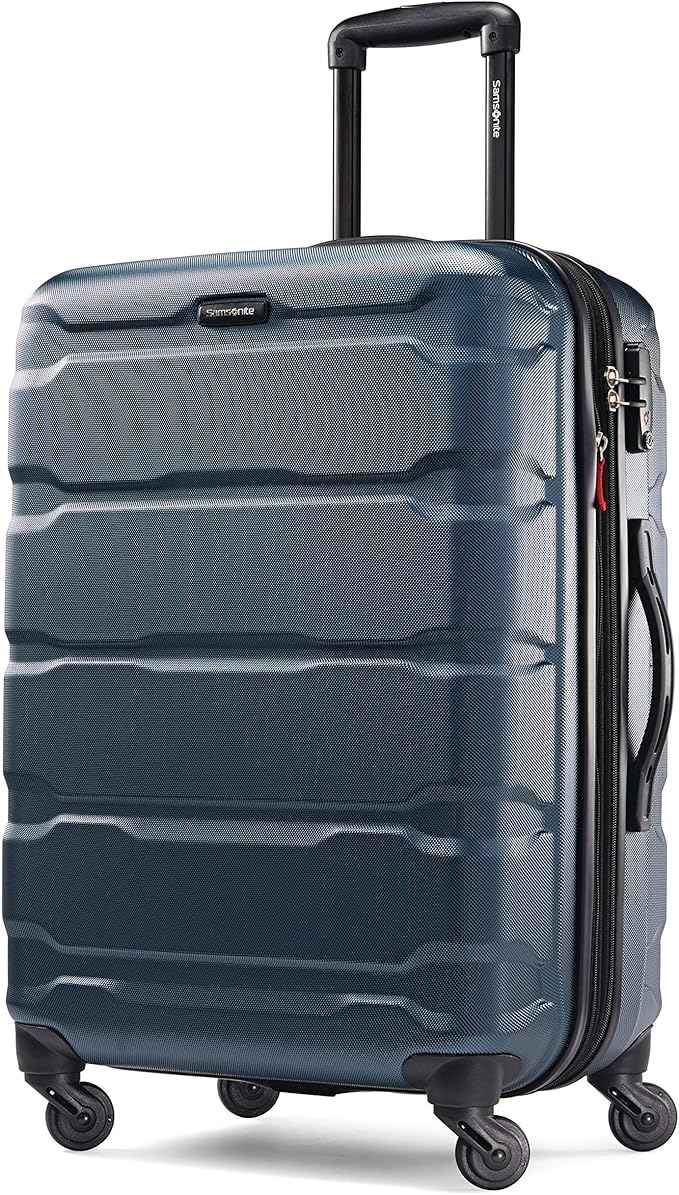 Samsonite Omni PC Hardside Expandable Luggage with Spinner Wheels, Teal, Checked-Medium 24-Inch