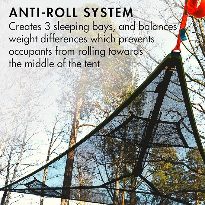 Tentsile Trillium Giant Hammock, The Original Tree Tent Company, 3 Adult Capacity, Anti-Roll, Central Hatch, Ratches and Straps Included, Designed in The UK (3 Person, Black Mesh)