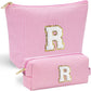YOOLIFE Initial Makeup Bag for Girls, Travel Cosmetic Bag with Small Makeup Brush Bag Cute Makeup Bag Toiletry Travel Bag Personalized Wife Friend Gifts Makeup Birthday Gifts for Women Her Pink R - Roamly