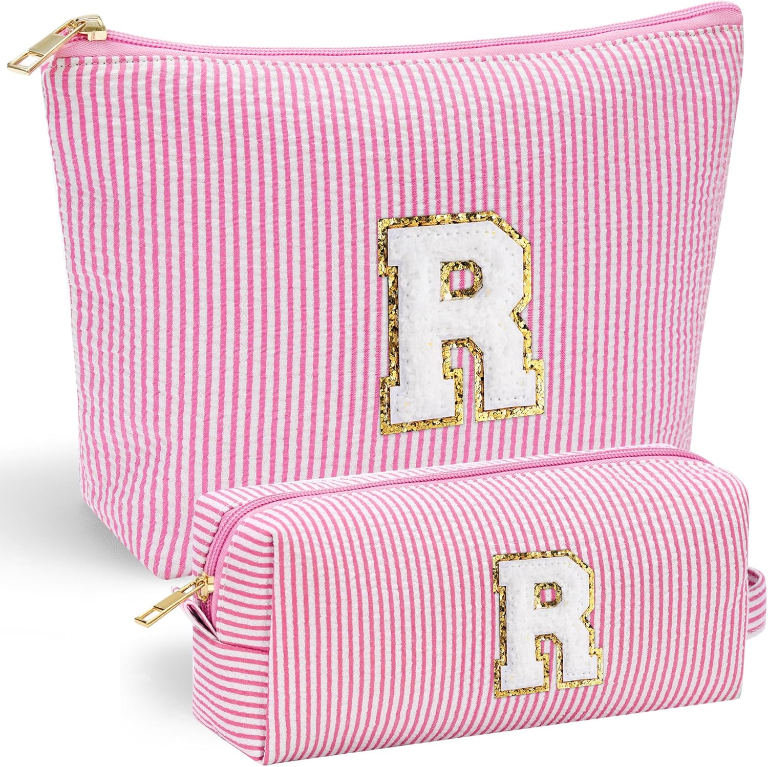 YOOLIFE Initial Makeup Bag for Girls, Travel Cosmetic Bag with Small Makeup Brush Bag Cute Makeup Bag Toiletry Travel Bag Personalized Wife Friend Gifts Makeup Birthday Gifts for Women Her Pink R - Roamly
