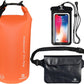 Freegrace Waterproof Dry Bags Set Of 3 - Dry Bag With 2 Zip Lock Seals, Waist Pouch & Phone Case - Can Be Submerged Into Water For Swimming, Kayak, Rafting & Boating (Without Window, Orange, 20L)