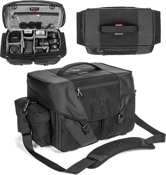Tamrac Stratus 15 Camera Bag for Photographers, Camera Case for Photography Accessories, Shoulder Bag for DSLR and Mirrorless Cameras, Crossbody Camera Bag with Tripod Holder Strap - Black