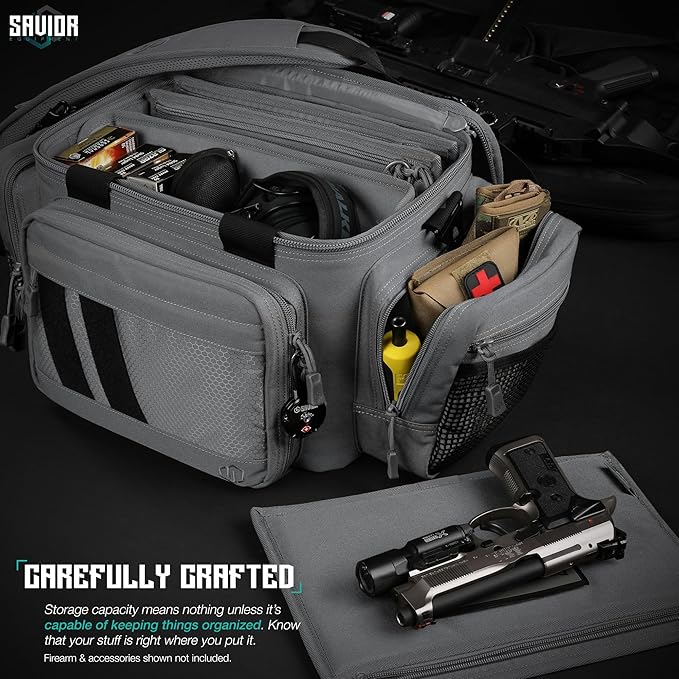 Savior Equipment Specialist Series Tactical Triple Pistol Shooting Range Hunting Duffle Bag Gun Carrying Case, Rigid Compartment Frame, Lockable Zippers