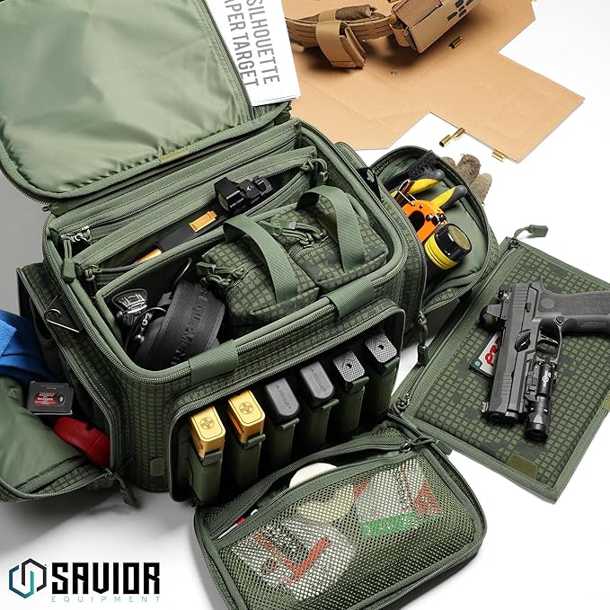 Savior Equipment Specialist Series Tactical Triple Pistol Shooting Range Hunting Duffle Bag Gun Carrying Case, Rigid Compartment Frame, Lockable Zippers