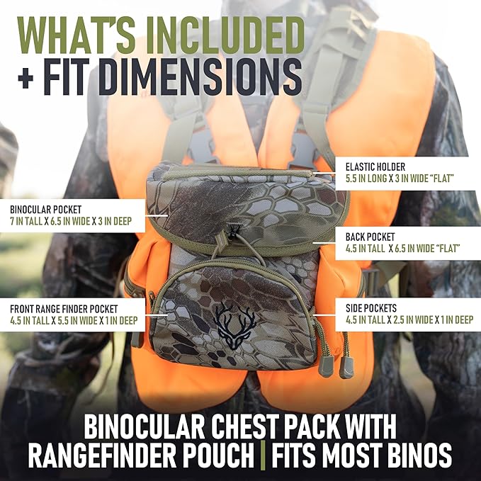Binocular Harness Chest Pack - Lightweight Hunting Chest Rig with Rangefinder Pouch, MOLLE System Bino Harness for Bow Hunting, Tactical Chest Pack for Men, Veteran Owned Gear, Orange