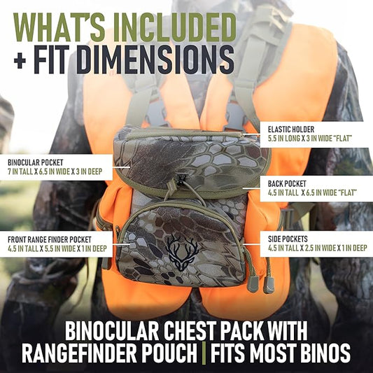 Binocular Harness Chest Pack - Lightweight Hunting Chest Rig with Rangefinder Pouch, MOLLE System Bino Harness for Bow Hunting, Tactical Chest Pack for Men, Veteran Owned Gear, Orange