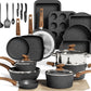 MAISON ARTS 30 Piece Pots and Pans Set Non Stick, Kitchen Cookware & Bakeware Sets with Nonstick Granite Coating, Baking Tray, Frying Pan and Saucepan, Black