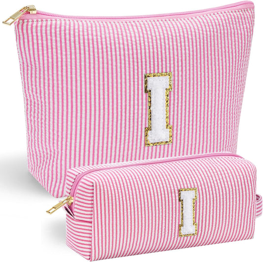 YOOLIFE Mom Birthday Gifts for Women, Personalized Monogram Makeup Bag Cosmetic Bag Travel Toiletry Bag Birthday Gifts for Women Her Bridesmaid Friend Sister Wife Girlfriend Daughter Gifts Pink I - Roamly