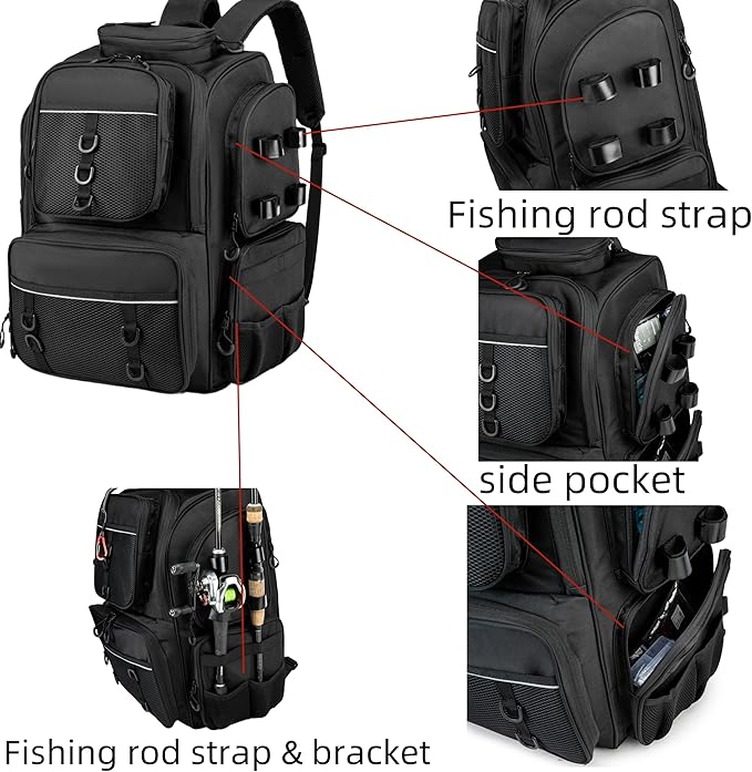 WANOON Fishing Backpack,Tackle Bag,with Tackle Boxes. Large Fishing Bag, Strong Materials