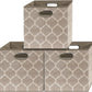 SIMPLE HOUSEWARE 13-Inch Collapsible Fabric Cube Storage Bin with Handles, Printed Design, 3 Pack, Beige
