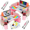 PILLANI Kids Travel Tray for Car - Car Seat Tray for Kids Travel, Road Trip Essentials Must Haves - Carseat Table Roadtrip Activities - Toddler Lap Desk Organizer for Airplane - Pack of 2, Pink