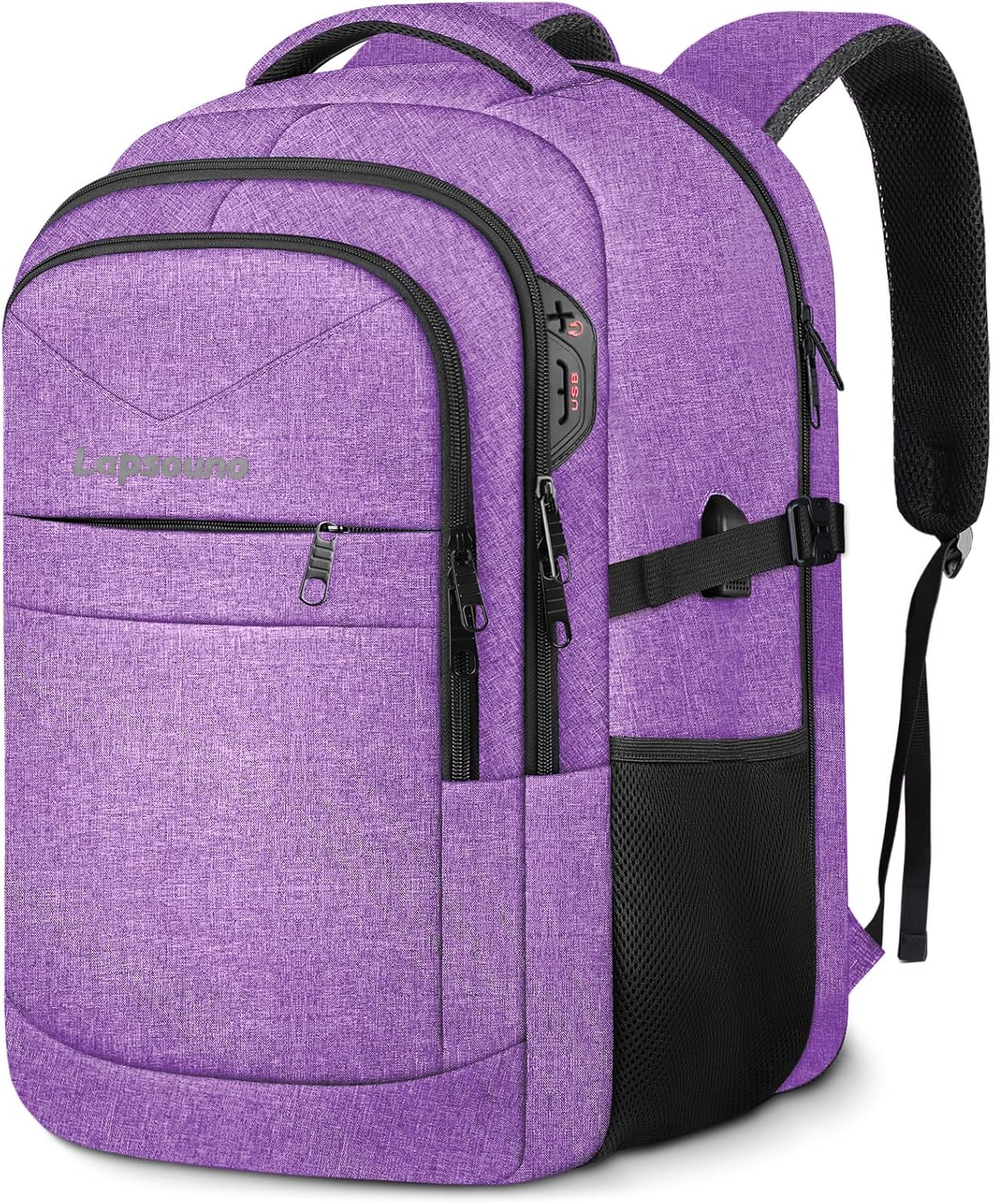Lapsouno Travel Backpack, Travel Laptop Backpack, Multiple Pockets 15.6 Inch Carry on Backpack with USB Port, TSA Friendly Water Resistant College School Business Bag for Women, Purple - Roamly