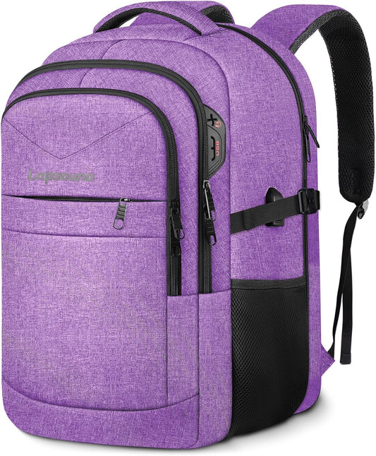 Lapsouno Travel Backpack, Travel Laptop Backpack, Multiple Pockets 15.6 Inch Carry on Backpack with USB Port, TSA Friendly Water Resistant College School Business Bag for Women, Purple - Roamly