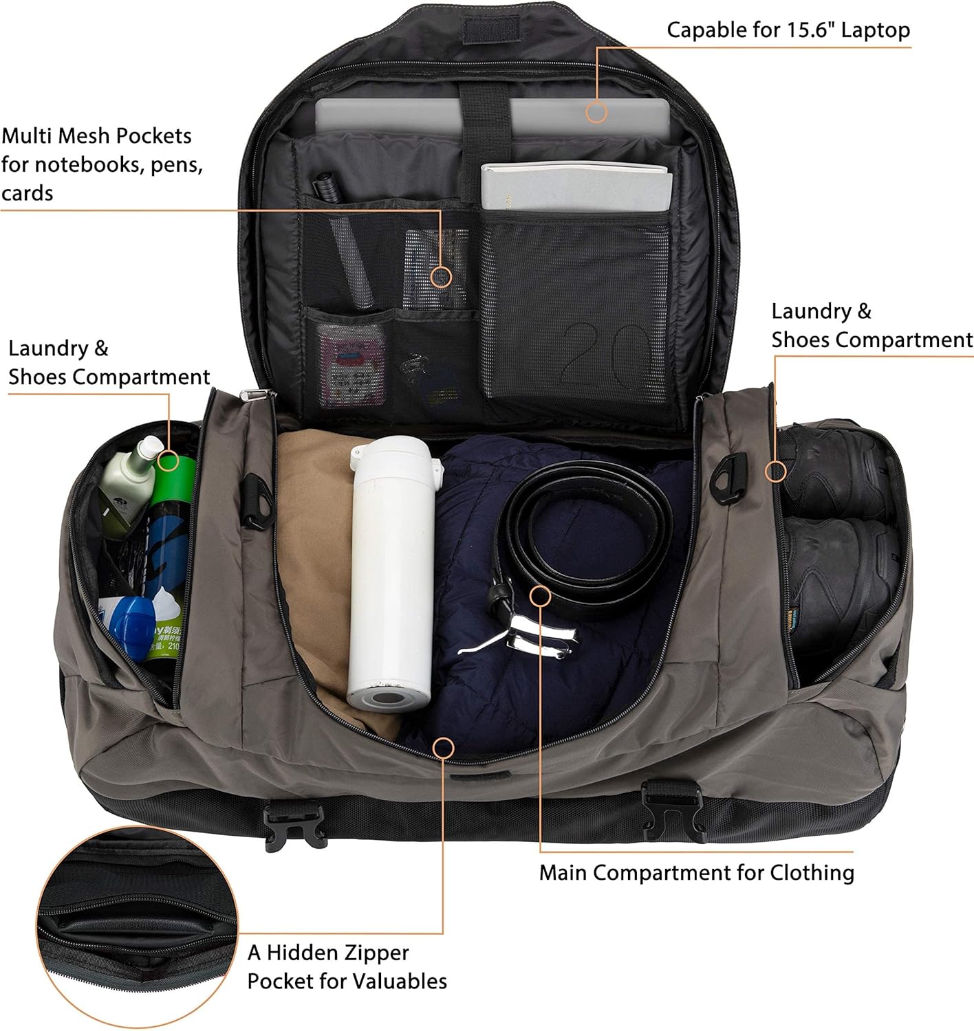 Ubon Large Duffel Bag Weekender Bags with Shoe Compartments 4-Way Sports Gym Backpack with Padded Straps Camping Traveling Duffle Bag - Roamly