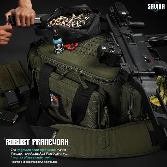 Savior Equipment Specialist Series Tactical Triple Pistol Shooting Range Hunting Duffle Bag Gun Carrying Case, Rigid Compartment Frame, Lockable Zippers