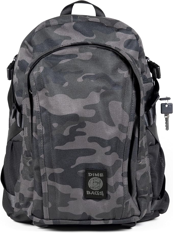 DIME BAGS Odor Blocking Backpack with Lock, Water-Resistant, Anti Theft Bag, Lockable Travel Backpack with Padded Shoulder Straps, Spill Proof Zippers, Transporter (Camouflage)