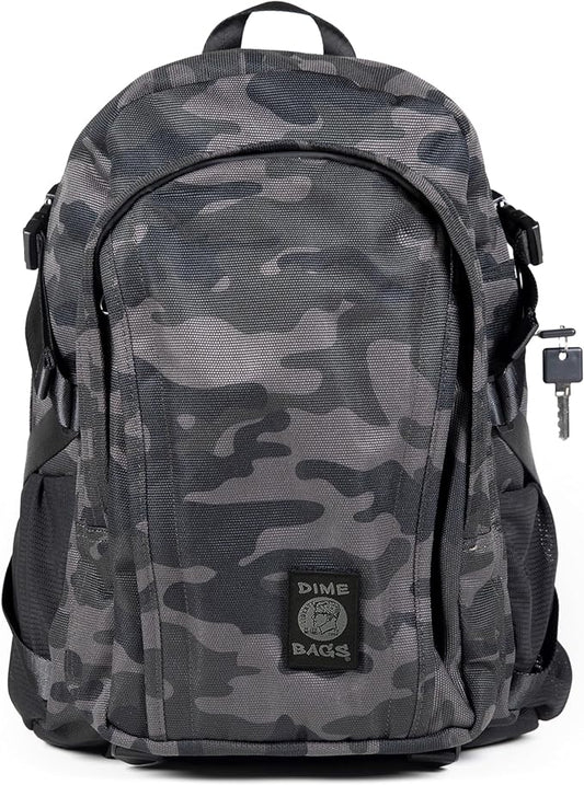 DIME BAGS Odor Blocking Backpack with Lock, Water-Resistant, Anti Theft Bag, Lockable Travel Backpack with Padded Shoulder Straps, Spill Proof Zippers, Transporter (Camouflage)