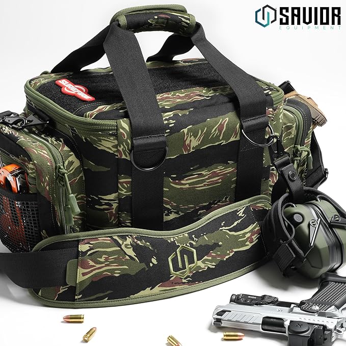 Savior Equipment Specialist Series Tactical Triple Pistol Shooting Range Hunting Duffle Bag Gun Carrying Case, Rigid Compartment Frame, Lockable Zippers