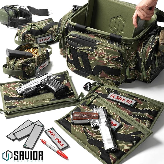 Savior Equipment Specialist Series Tactical Triple Pistol Shooting Range Hunting Duffle Bag Gun Carrying Case, Rigid Compartment Frame, Lockable Zippers