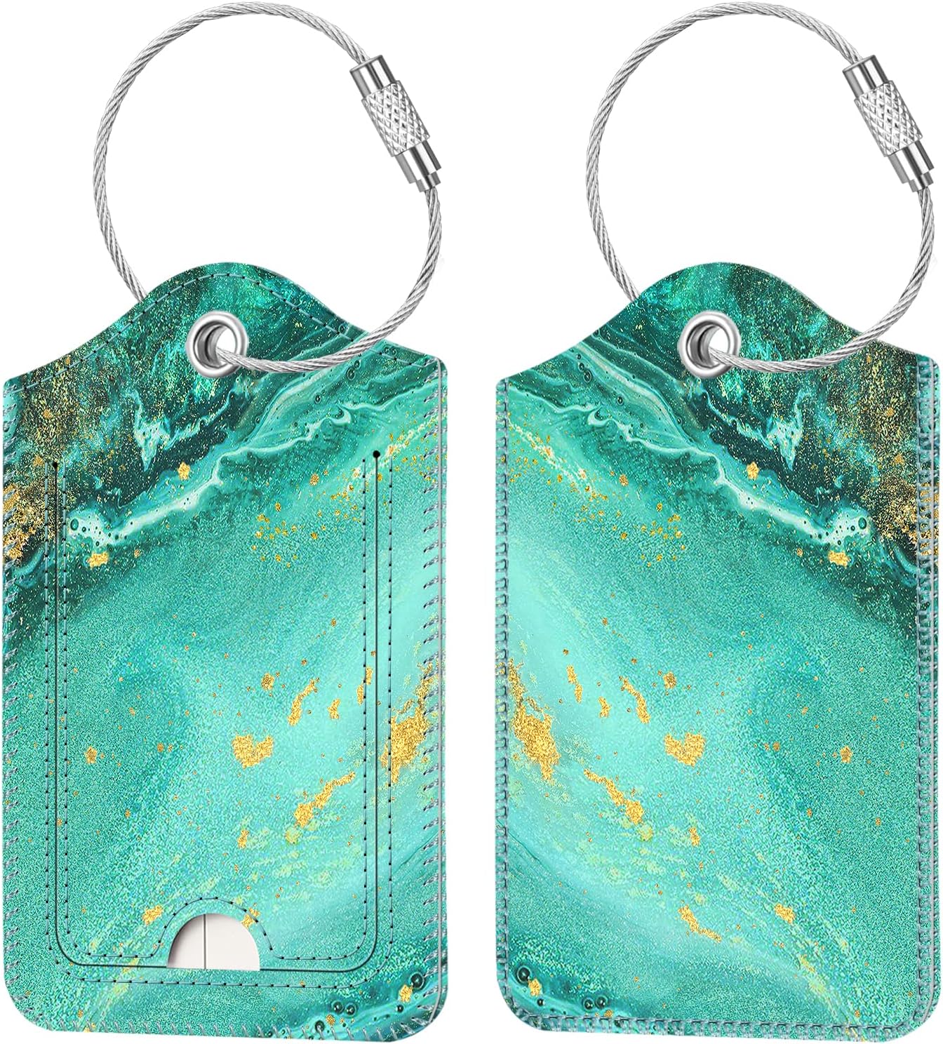Fintie Luggage Tags, Privacy Cover ID Label with Stainless Steel Loop and Address Card for Travel Bag Suitcase, Aqua Wave (2 Piece)