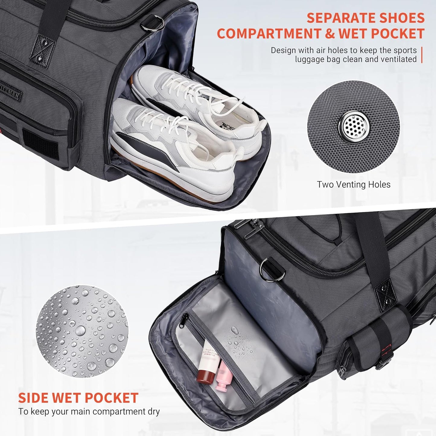 WITZMAN Travel Duffel Bags for Men Large Carry On Weekender Overnight Bag 3 in 1 Backpack with Shoe Compartment （B693 Silvery Grey) - Roamly