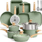 MAISON ARTS 17 Piece Pots and Pans Set Non Stick, Kitchen Cookware Sets with Nonstick Granite Stone Coating, Suitable for Induction Cooktops, Green