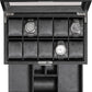 ROTHWELL 10-Slot Watch Box in Leather with Valet Drawer, Luxury Watch Case Display Organizer with Ultra Soft Microsuede Liner, Jewelry and Sunglass Holder With Large Glass top (Black/Grey)