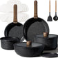 CAROTE 17pcs Pots and Pans Non Stick, Cookware Sets Detachable Handle, Induction Kitchen Pots and Pans,NonStick Cooking Set, Oven/Dishwasher/Fridge Safe, Space Saving