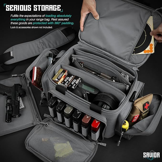 Savior Equipment Specialist Series Tactical Triple Pistol Shooting Range Hunting Duffle Bag Gun Carrying Case, Rigid Compartment Frame, Lockable Zippers