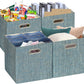 Posprica Storage Basket Bins,13×13×13 Foldable Storage Boxes Fabric Drawer Cubes for Closet Shelf Cabinet Bookcase - Set of 4,Teal