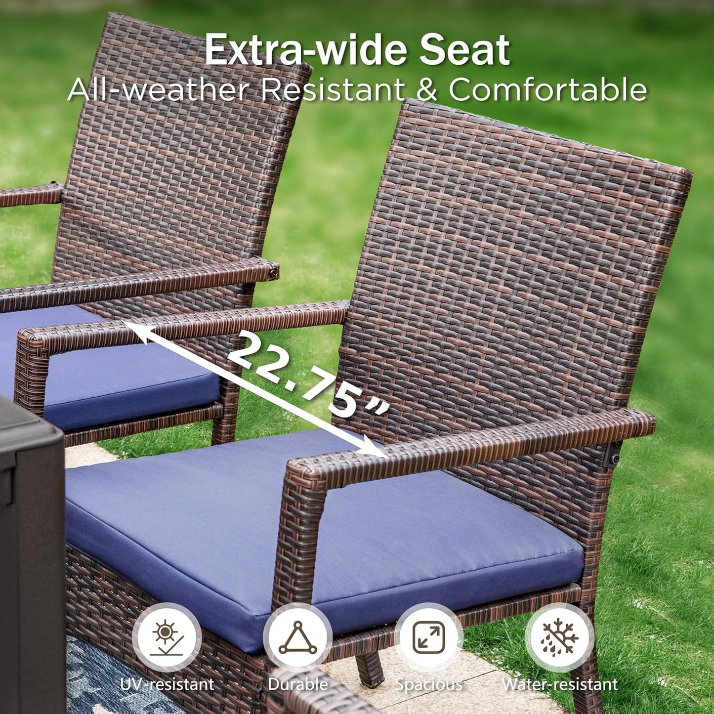 PHI VILLA 4 Pieces Patio Cushioned Rattan Chairs, Outdoor Modern PE Wicker Dining Armchair with Removable Cushions for Deck, Yard, Porch