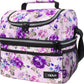 Opux Lunch Box For Women - Large Dual Compartment Insulated Lunch Bag, 10x7.5x10 Inches, Floral Purple