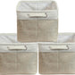 Simple Houseware 14.4" x 10" Fabric Storage Bin with Handles, 3-Pack, Foldable Organizer for Closet and Shelf, Beige