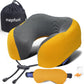 napfun Neck Pillow for Traveling, Upgraded Travel Neck Pillow for Airplane 100% Pure Memory Foam Travel Pillow for Flight Headrest Sleep, Portable Plane Accessories, Yellow, Medium (120-200LB)