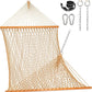 Lazy Daze Hammocks Double Rope Hammock, 2 Person Traditional Outdoor Hand Woven Cotton Rope Hammock with Spreader Bar, Carabiners, Tree Straps, Chains for Patio Yard - Max 450 Lbs, Tan