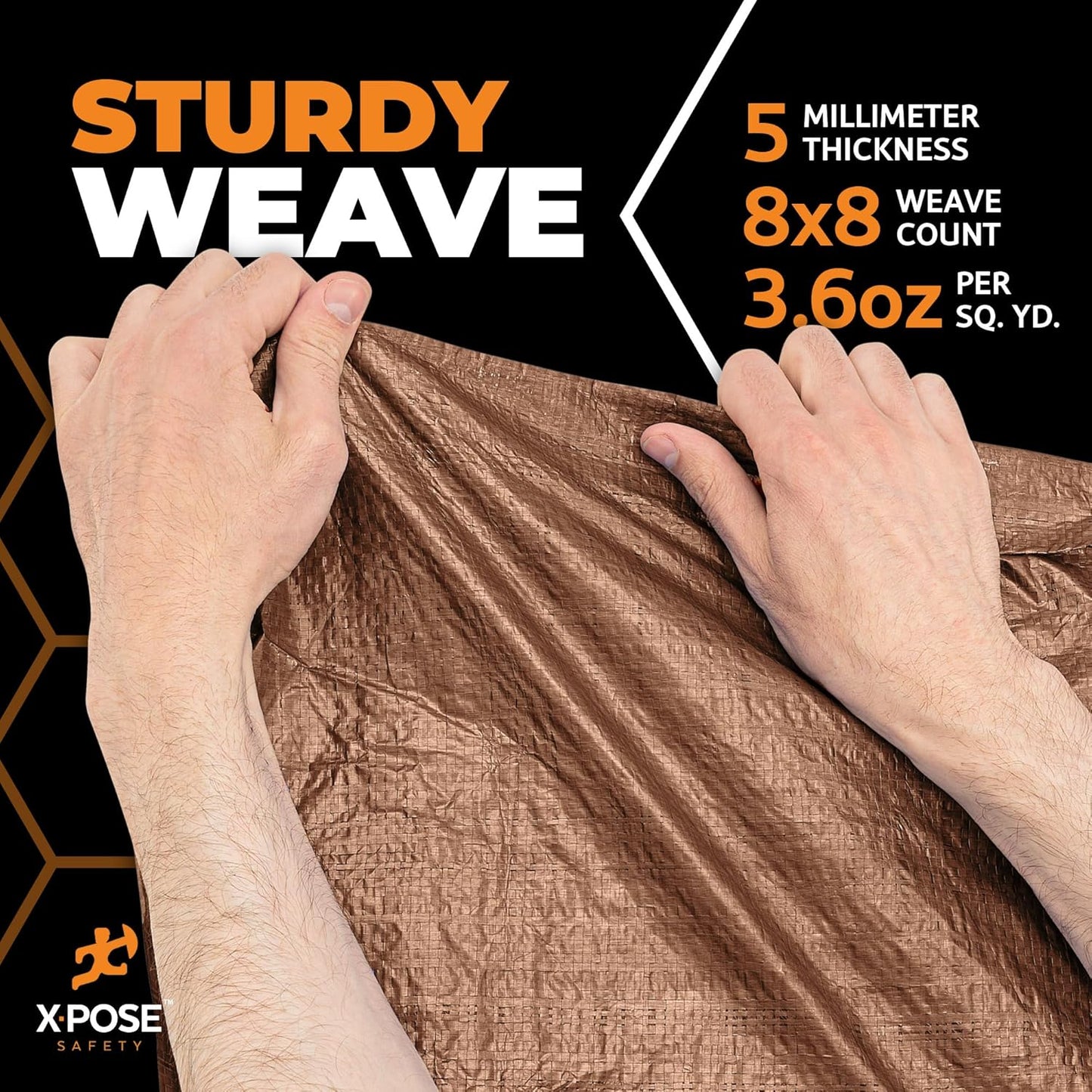 Multipurpose Protective Cover Brown Poly Tarp 24' x 36' - Durable, Water Resistant, Weather Resistant - 5 Mil Thick Polyethylene - by Xpose Safety